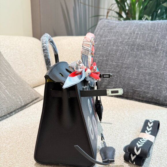 Limited Edition Luxury Black Birkin Style Satchel PHW - Picture 3 of 9